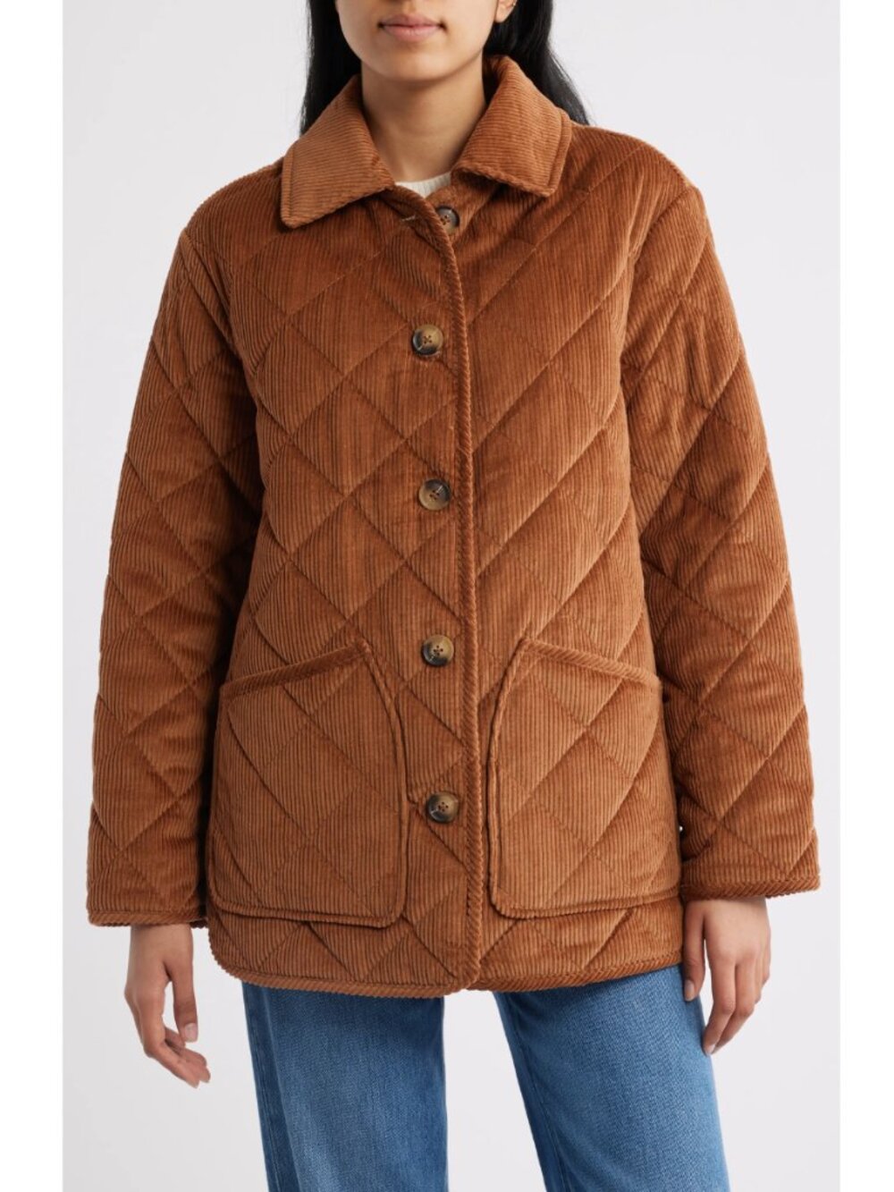 Bernardo Corduroy Quilted Jacket Cognac Barn Chore Coat Water Resistant NWT - Picture 4 of 6
